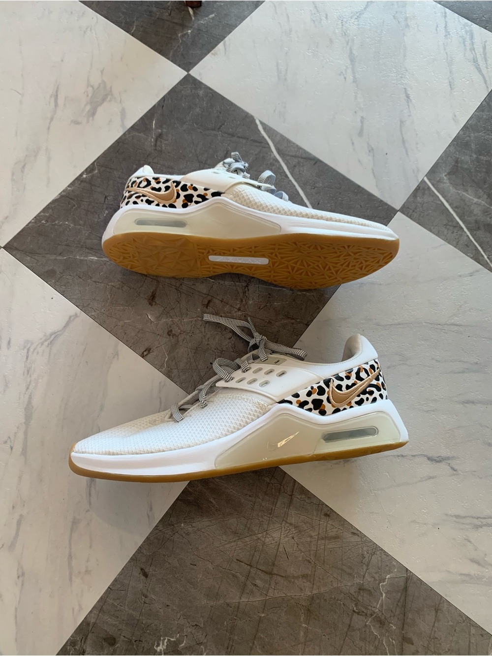 Nike White Sneakers with Leopard Accent